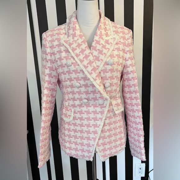 Pink and White Houndstooth Tweed Blazer - NWT - Picture 4 of 7
